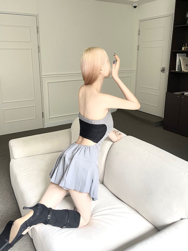  Backless top pleats mini ops (2color)