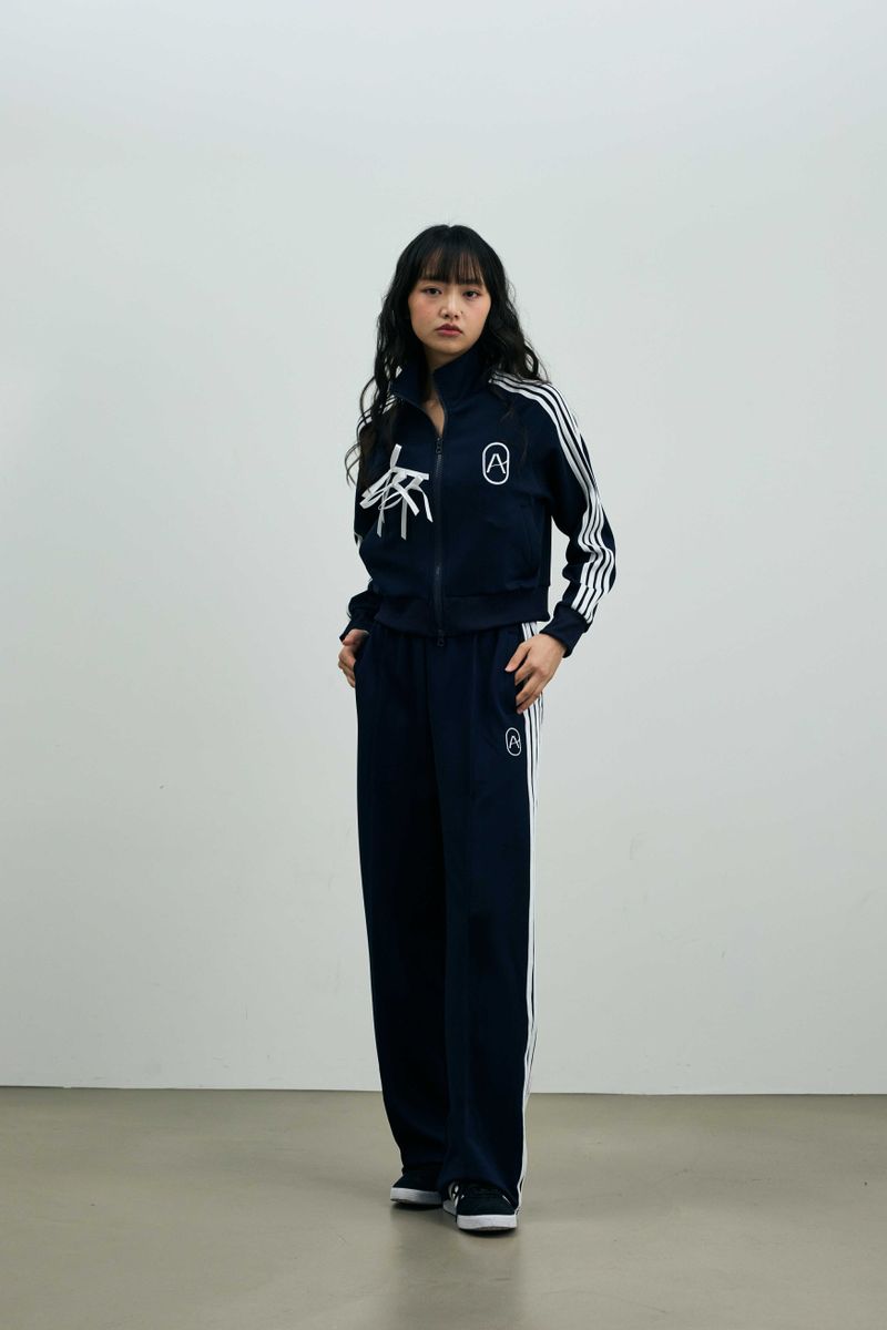 RIBBON JERSEY TRACK PANTS / NAVY