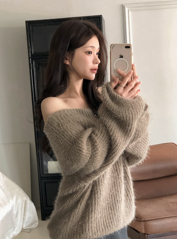 Fine Boucle Off Shoulder Loose Knit (5color)
