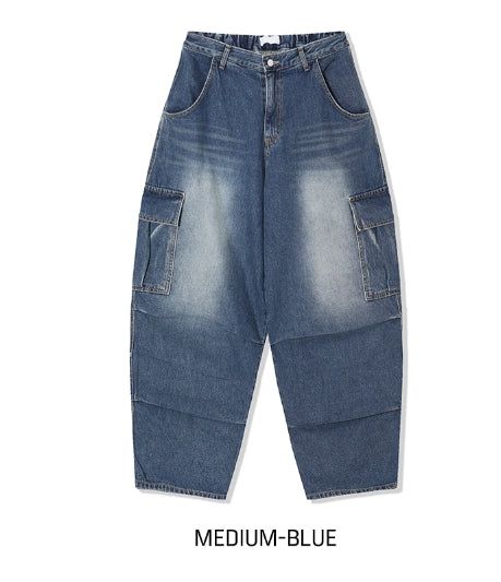 Puffer balloon half-banding denim pants
