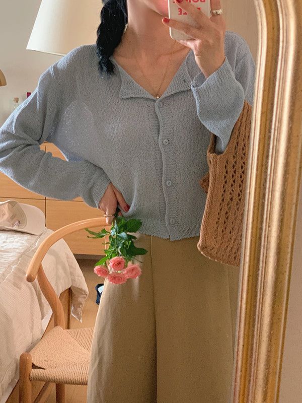 frenchaube（フレンチオーブ）の「ロウズパステルラウンドネッククロップニットカーディガン / Rose Pastel Round Neck Cropped Knitwear Cardigan (6 colors)（）」