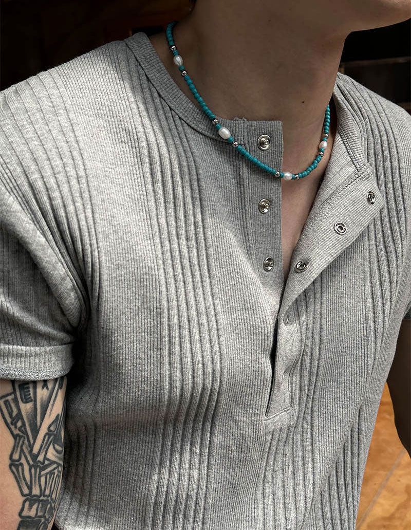 [HANDMADE] Aqua stone pearl necklace