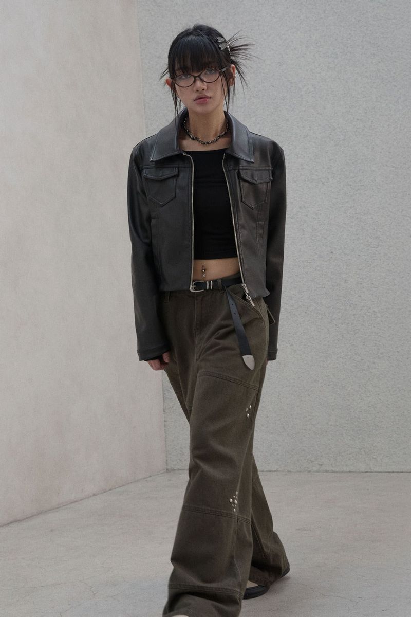 Studded pattern cotton pants