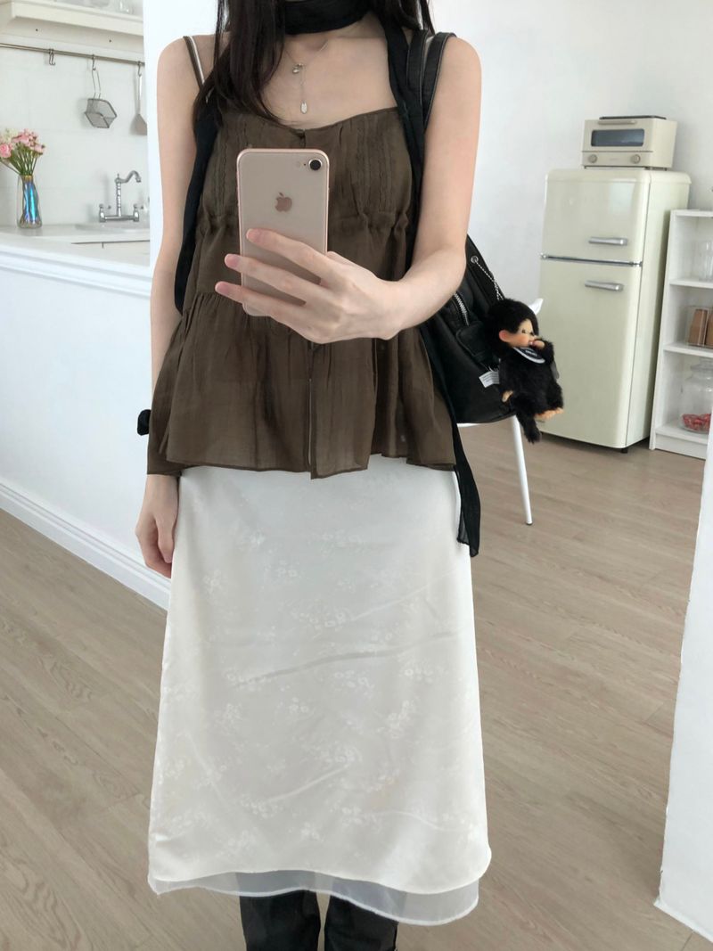 satin flower midi skirt (2 colors)