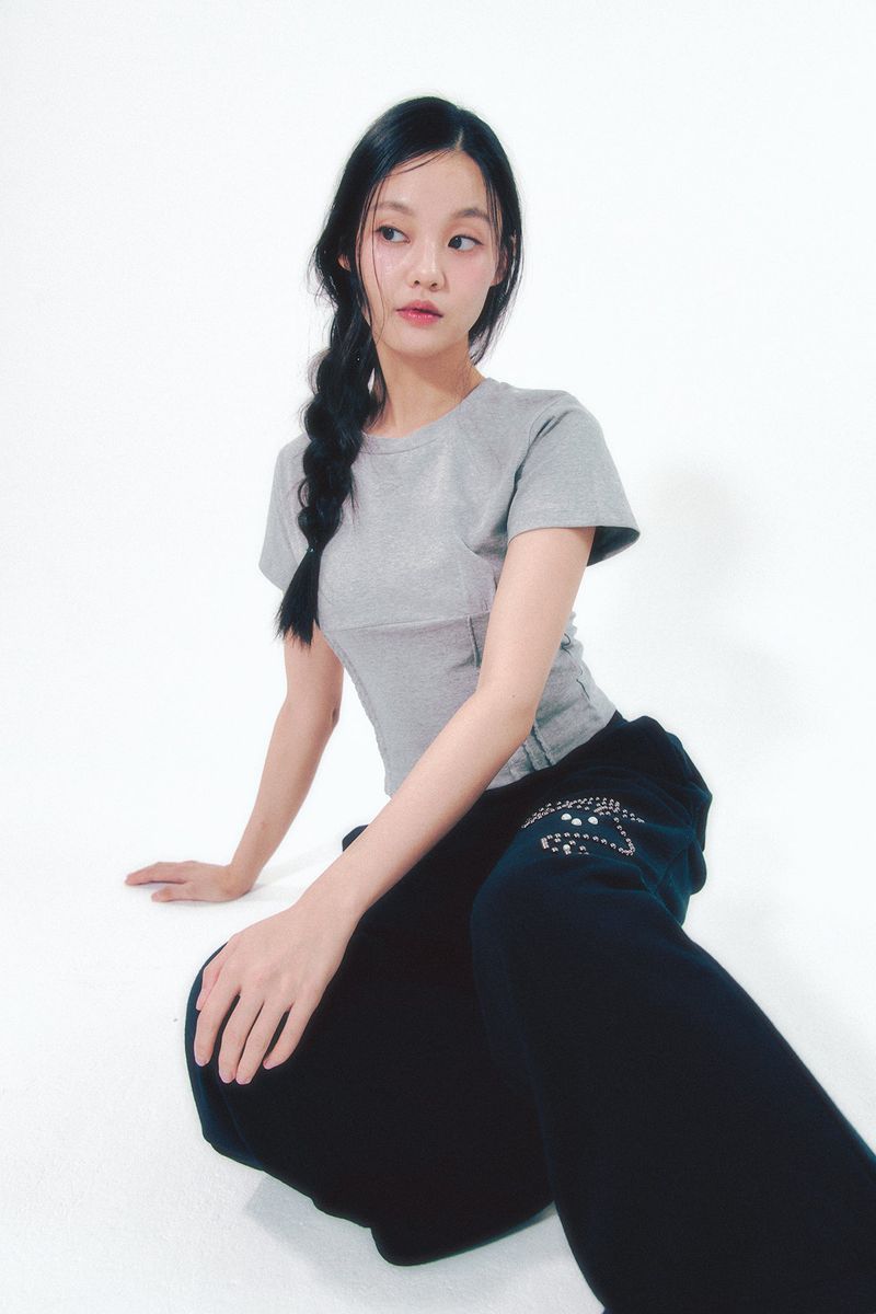 Heart Logo Shirring Detail Top Gray