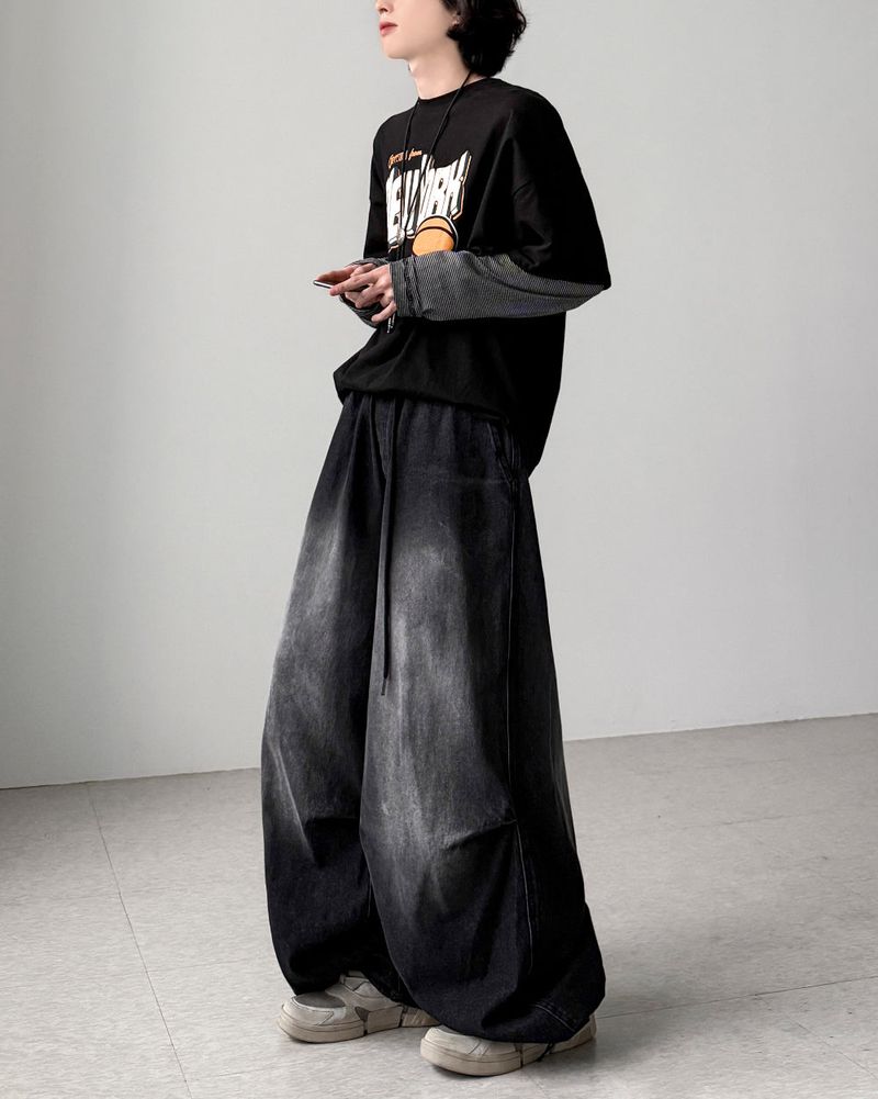 Check Skirt Layered Denim