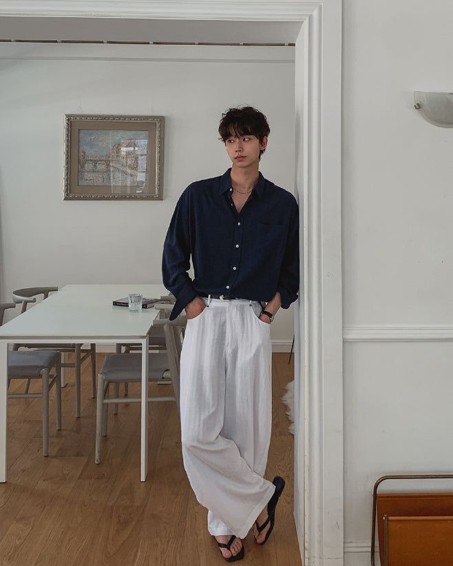 Soda Linen Wide Herringbone Pants