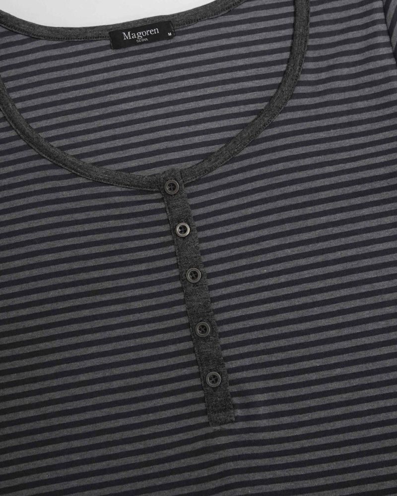 Henley Neck Long Sleeve Stripe Charcoal