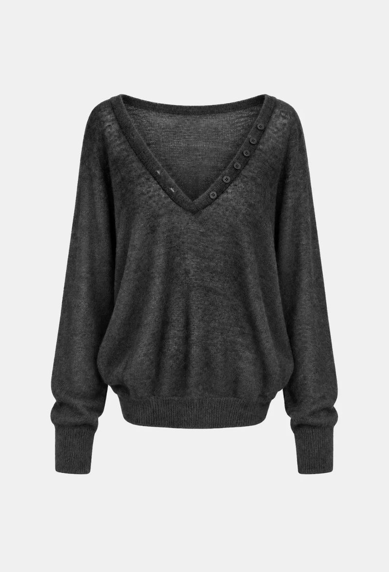 Claire Button V-Neck Loose Knit