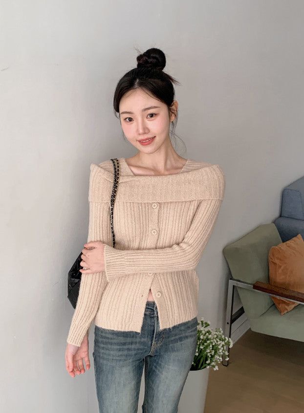 SHOPPERLAND(ショッパーランド)の「#ロマティックリブオフショルダーボタンニット (3color)(トップス)」