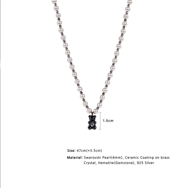 Petit Bear Grey Pearl Hematite Necklace_Black