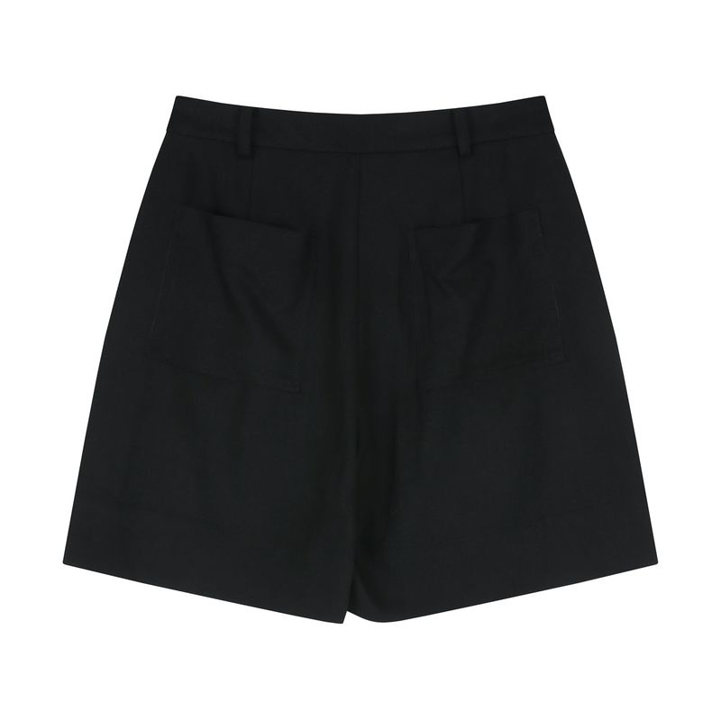 One tuck Half Pants Black