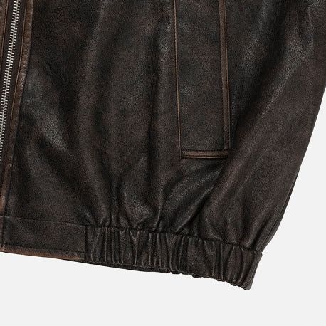 Pond cut washing two-way leather jacket