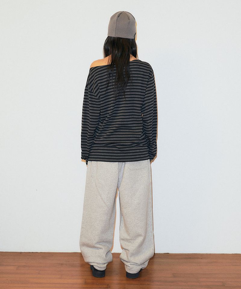 STRIPE PRESENT ONE SHOULDER LS TEE
