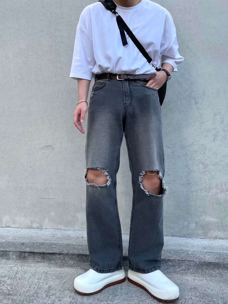 EASY DETROYED DENIM PANTS(2COLOR)