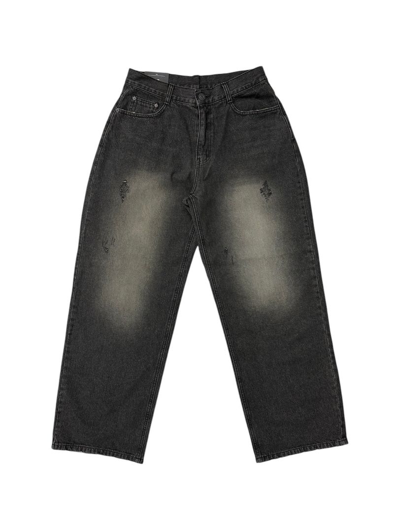 Rustic Black Denim Wide Pants (XS, S, M, L)