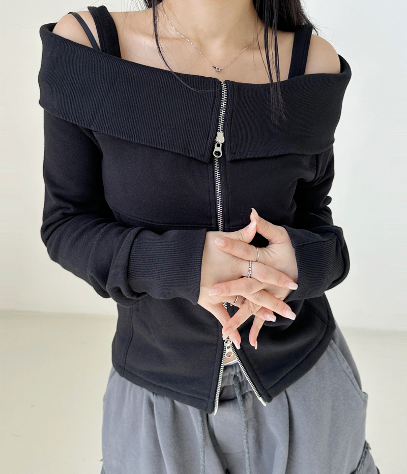 OFF-SHOULDER + 2-WAY ZIP-UP💛🤍🖤 - 2 COLORS