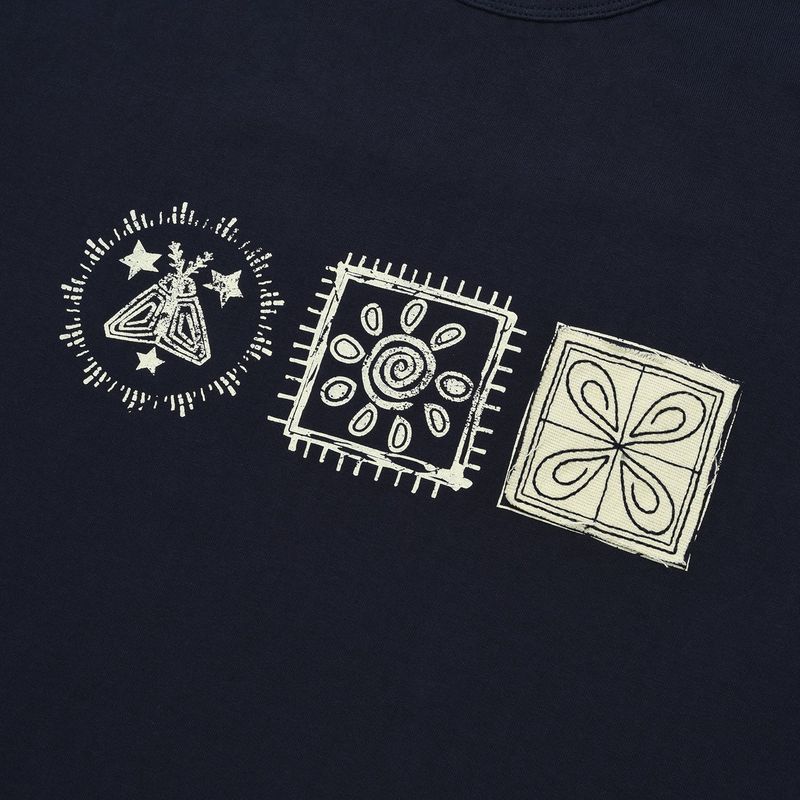 (w) Stamp crop half T-shirts / Navy