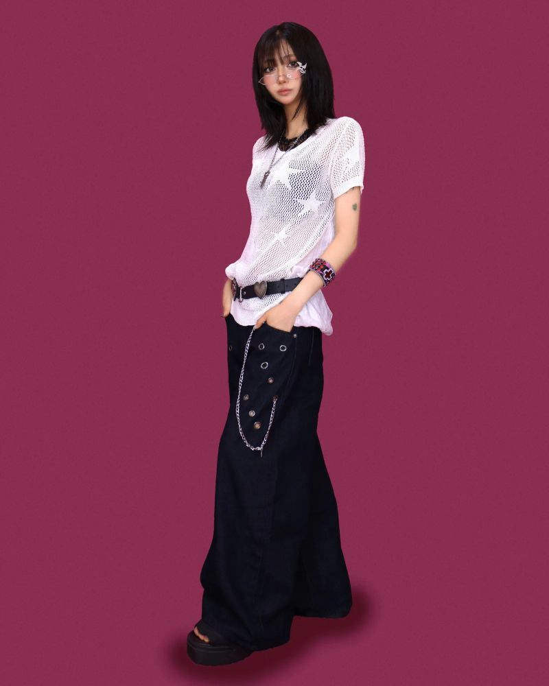 shot eyelet chain wide pants