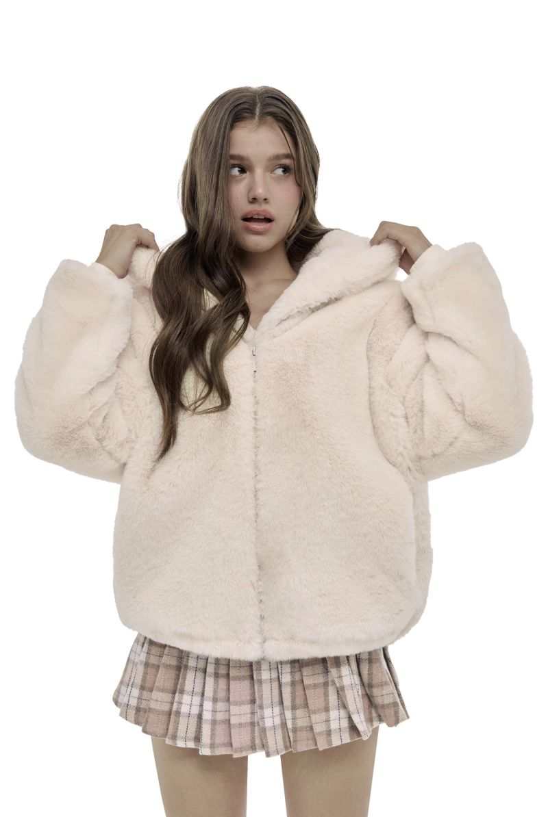 Peach pudding fur jacket, Pink Beige