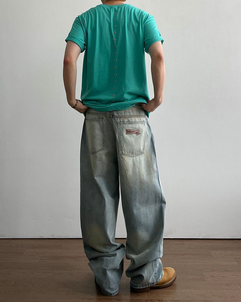 Sticker Print Denim Pants