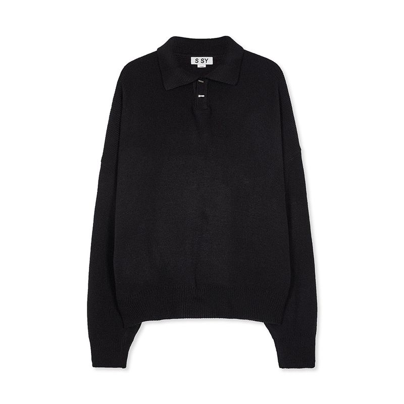 stick button loose fit knit black
