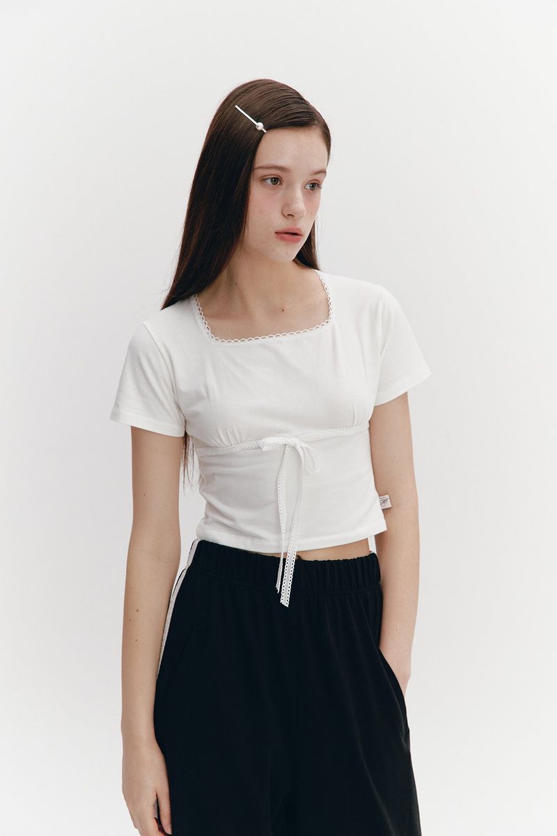 Lace Tape Banding Pants Black