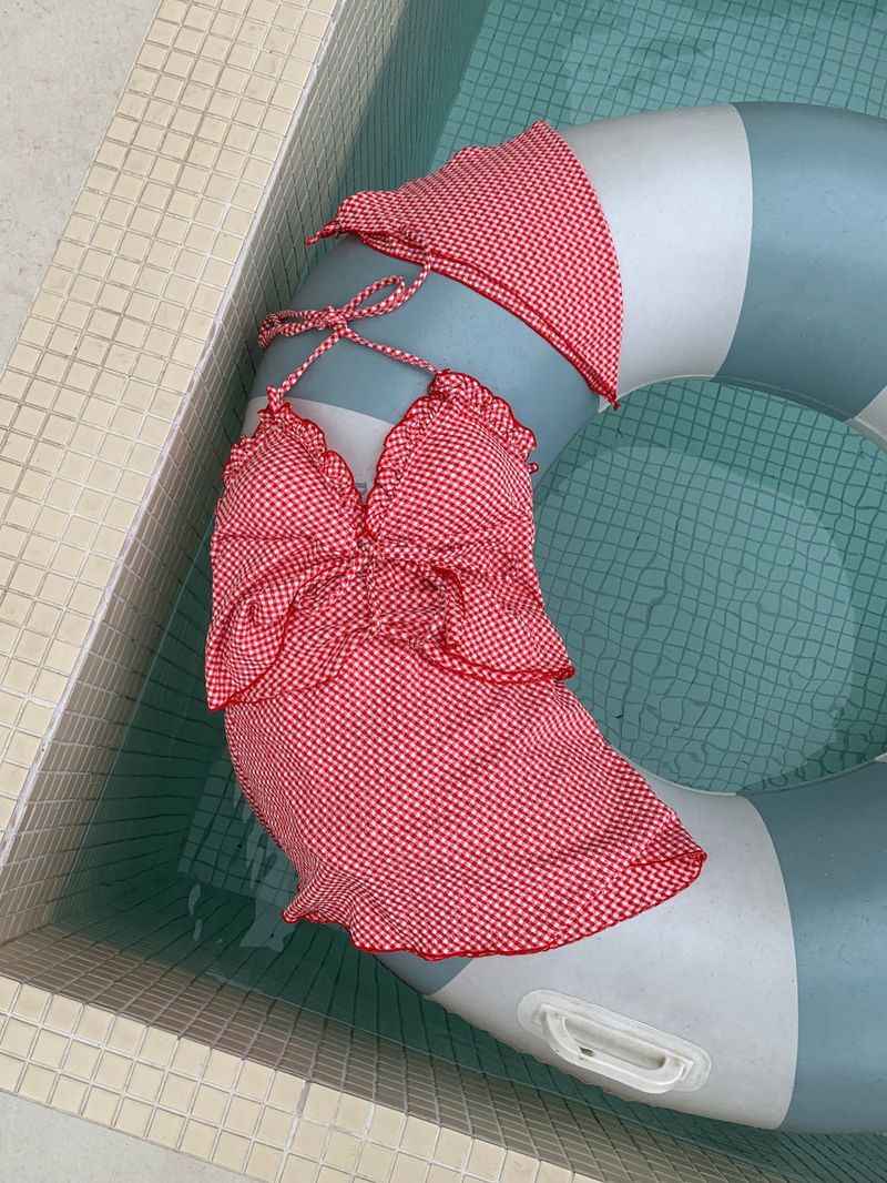 Picnic Girl Gingham Headscarf 3pcs Bikini SET