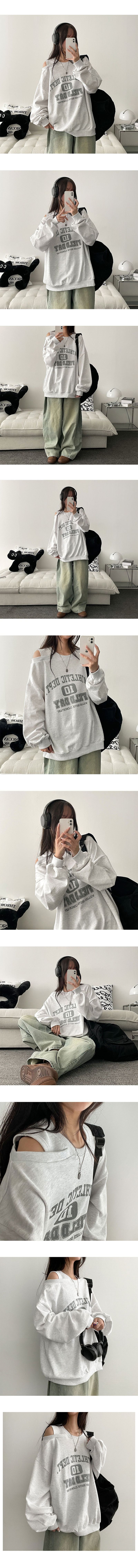 Mint Unbalanced Shoulder Slit Open Boxy Sweatshirt