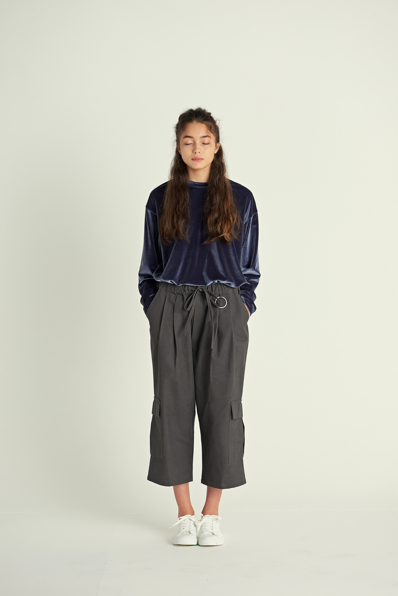 DROP-SHOULDER VELVET TEE (Charcoal)