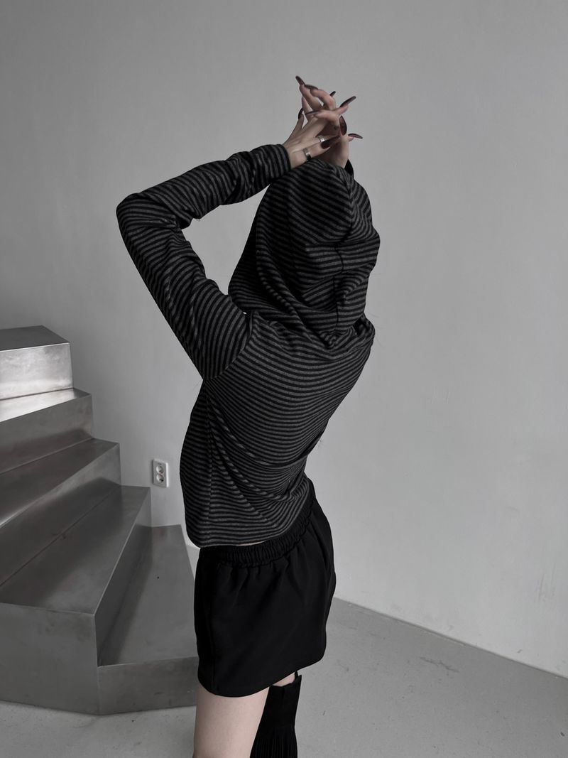 stripe boa hood zip-up