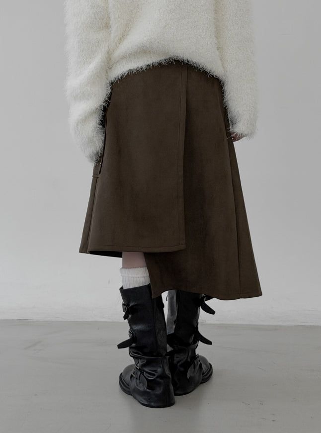 Suede Pocket Wrap Skirt