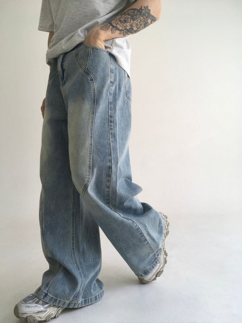 wave curved wide denim(blue)