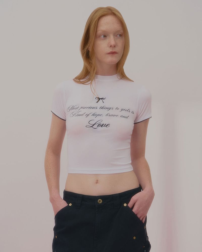 LOVE LACE CROP TSHIRT-WHITE