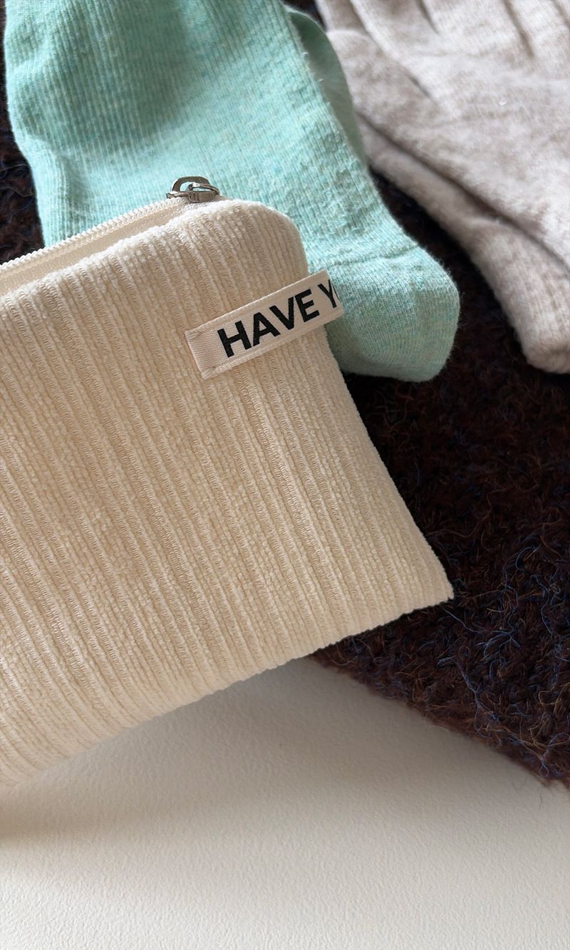 Corduroy flat pouch - cream , M size