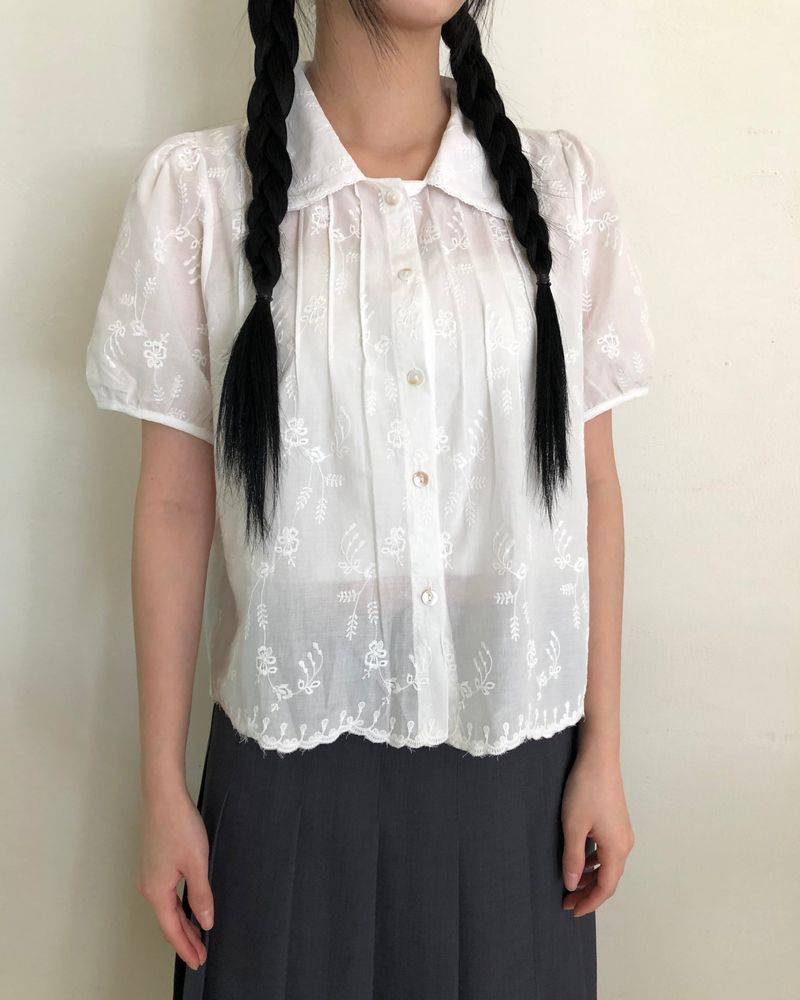 Mite Jacquard Short Sleeve Blouse