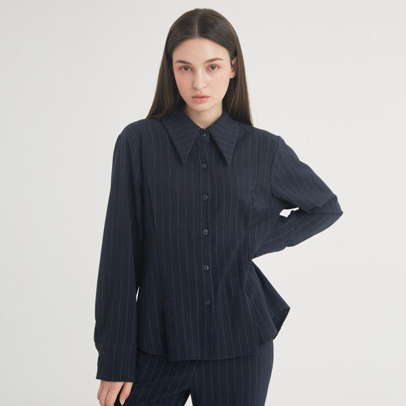 FREIHEIT（フライハイト）の「Wool Stripe Pintuck Shirt (Navy)（Tops）」