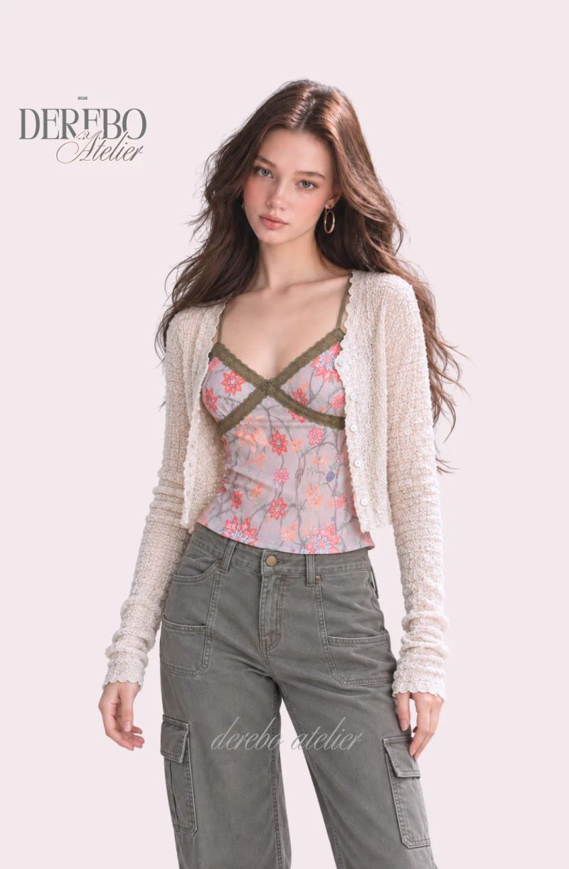 Rene Khaki Sleeveless Cardigan Two-Piece Top