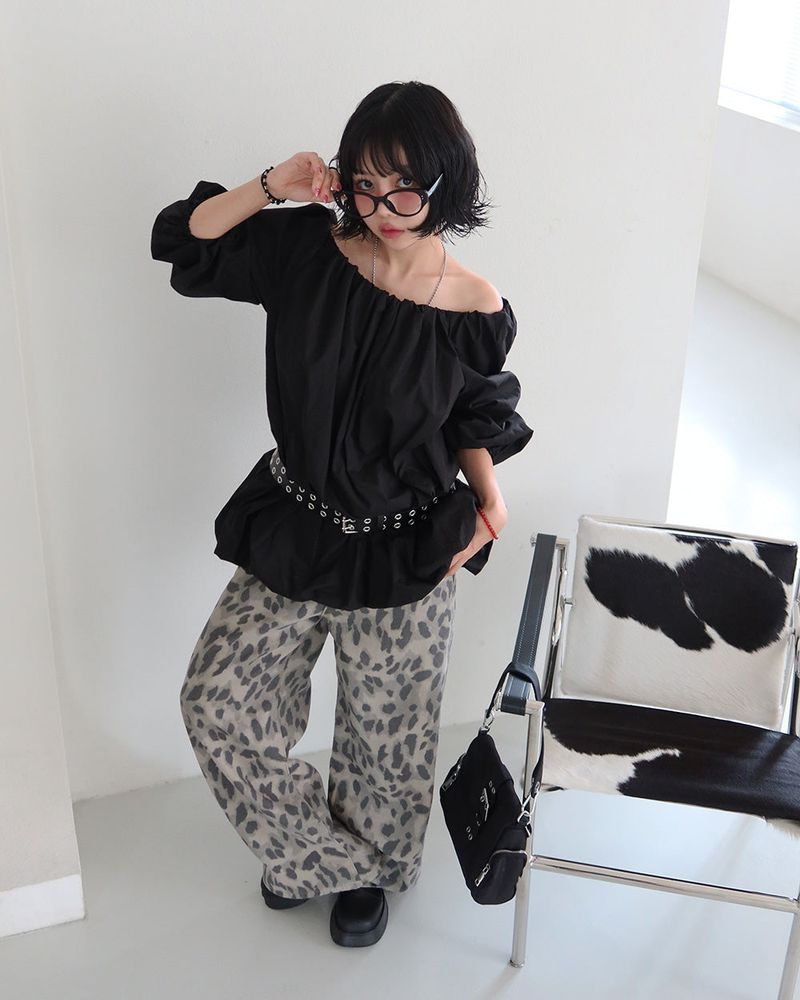 Pumpkin Balloon Off-Shoulder Long Blouse & Mini Dress