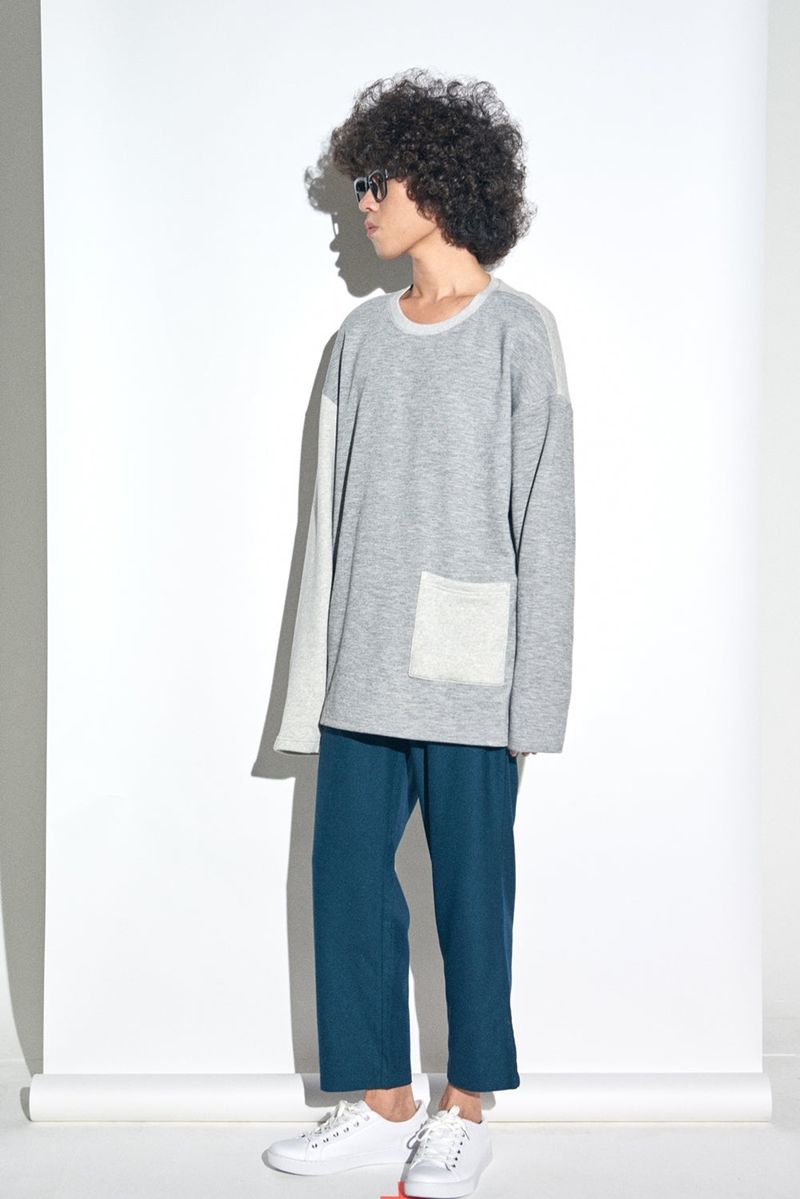 KNIT X TERRY COMBINATION POCKET TEE (Gray)