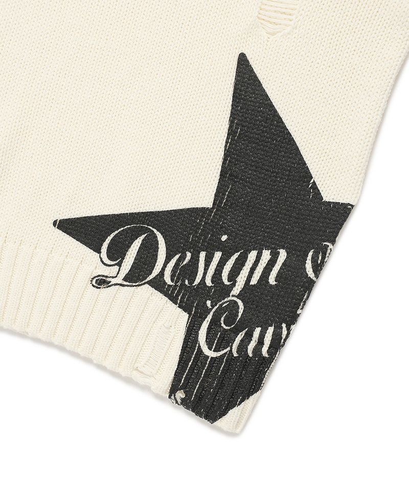 W DAMAGED STAR KNIT CREWNECK IVORY(CV2DFFK601A)