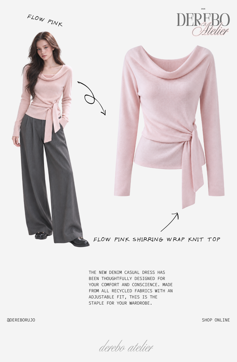 Flow Pink Shirring Wrap Knit Top