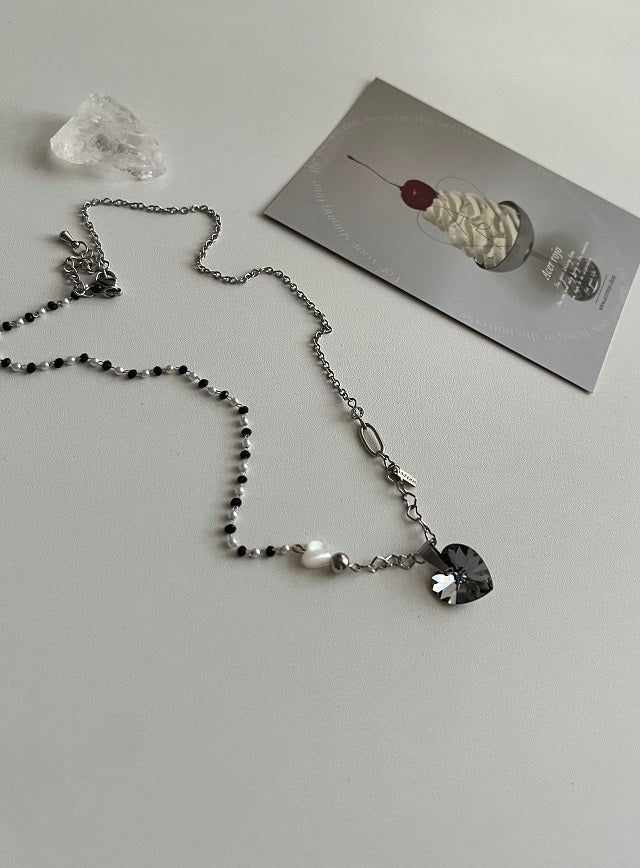 bvv Black Austrian Crystal Heart Surgical Steel Necklace