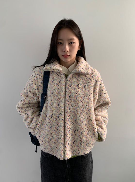 Tumbab Wool Collar Quilted Fleece Jumper