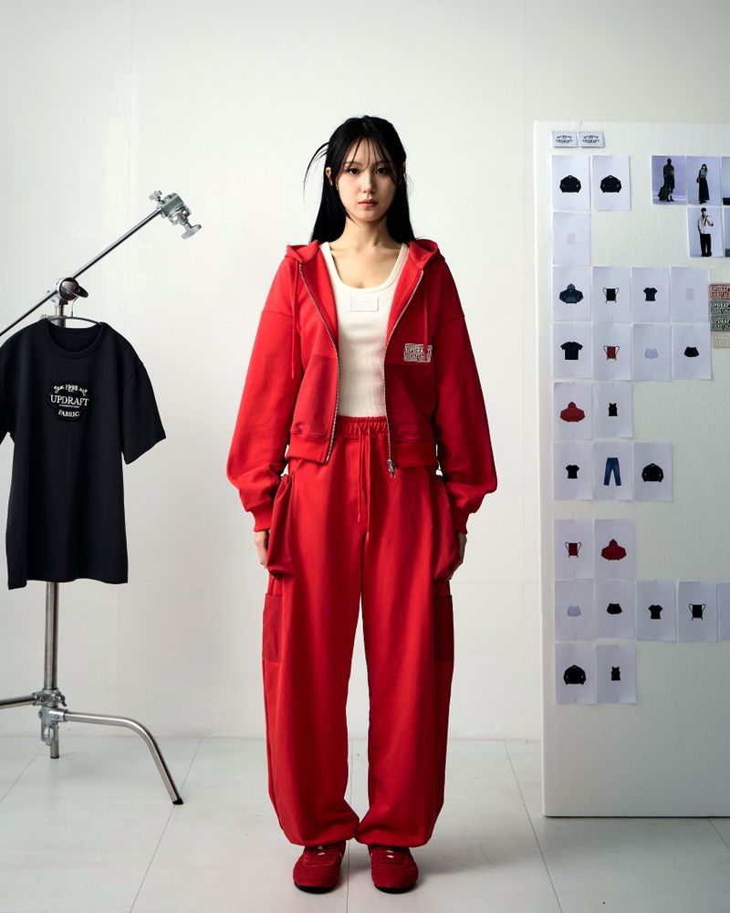 [UPDRAFT]NYLON MIXED COTTON ZIP-UP RED