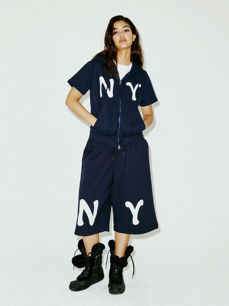 NY APLIQUE SS HOOD ZIP UP NAVY