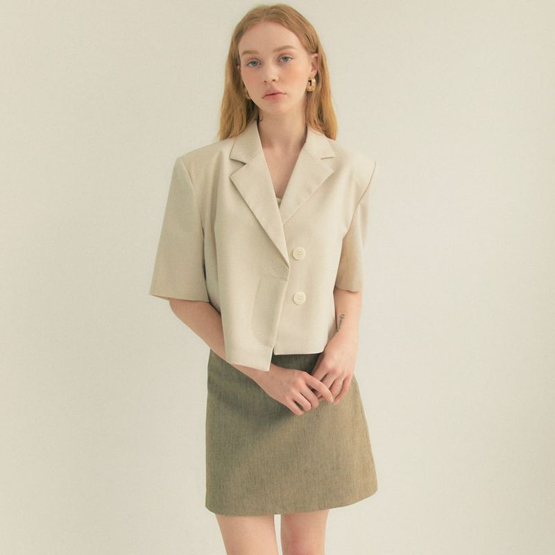 Crop Unbal Half Sleeve Jacket (Ivory)