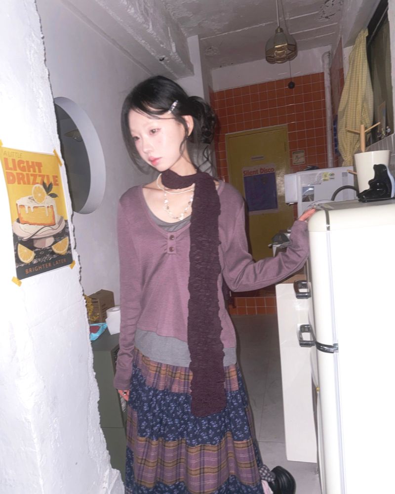 (3color) Shirring Button Layered Wool Knit Tee
