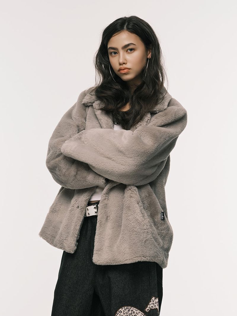 COLLAR FUR JACKET GREY
