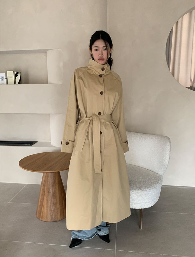 HIGH NECK MAXI TRENCH COAT (3C)
